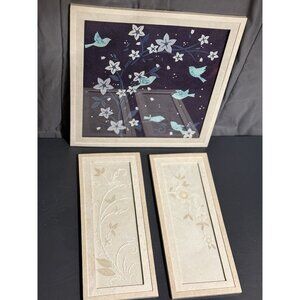 Set Of 3 Vintage Chinese Jianzhi Paper Art Framed Bird Flowers